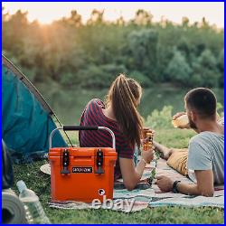 CAMP-ZERO 10 Liter 10.6 Quart Lidded Cooler with 2 Molded In Cup Holders, Orange