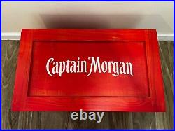 Captain Morgan Rum Cooler Vintage Rare Insulated LID Wooden Red Drain Handles