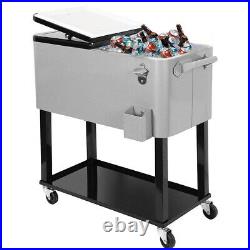 Clevr 80 Qt Quart Rolling Cooler Ice Chest Patio Outdoor Picnic Portable Grey