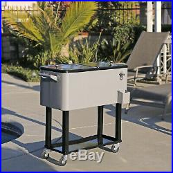 Clevr 80 Qt Quart Rolling Cooler Ice Chest Patio Outdoor Picnic Portable Grey