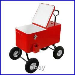 Clevr 80-Qt Red Rolling Cooler Wagon Ice Chest Cart Large Wheels Beaches Park