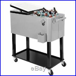 Clevr 80 Quart Qt Rolling Cooler Ice Chest for Outdoor Patio Deck Party, Grey