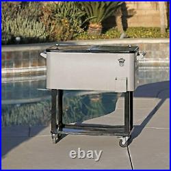 Clevr 80 Quart Qt Rolling Cooler Ice Chest for Outdoor Patio Deck Party (Grey)