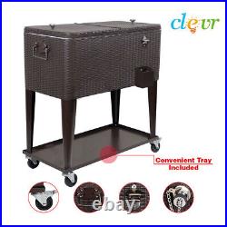 Clevr Outdoor Patio Rolling Cooler 80 Qt Wicker Ice Beer Chest Cart Brown Rattan