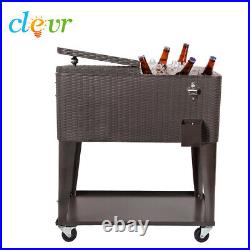 Clevr Outdoor Patio Rolling Cooler 80 Qt Wicker Ice Beer Chest Cart Brown Rattan