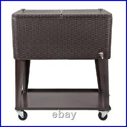 Clevr Outdoor Patio Rolling Cooler 80 Qt Wicker Ice Beer Chest Cart Brown Rattan