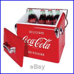 Coca-Cola Ice Chest Cooler Combo 54 Qt Stainless Steel 13.7 Qt Retro Lock Handle
