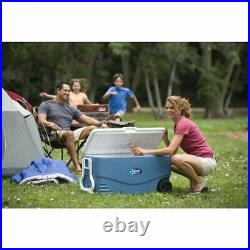Coleman 100-Quart Xtreme 5-Day Heavy-Duty Cooler With Wheels, Blue/ NewithIce Ches