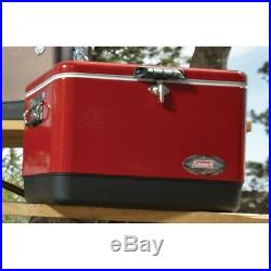 Coleman Steel Cooler Belted Vintage 54 Quart Camping Metal Outdoor Ice Chest Red