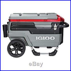 Coleman Wheeled Cooler Chest Igloo Trailmate Liddup 70 Quart Capacity Silver Red