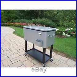 Cooler Cart Patio Ice Rolling Chest Outdoor Party Portable Beverage 80 Qt. Steel