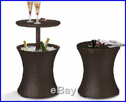 Cooler Outdoor Patio Ice Cart Beer Chest Table Party Portable Rattan Bar Quart B