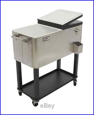 Cooler Patio Fridge Beverage Shelf Outdoor 80 Quart Stainless Steel Ice Cart Lid