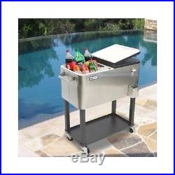 Cooler Patio Outdoor Deck Party Ice Chest Rolling Beverage Stainless Steel Pool