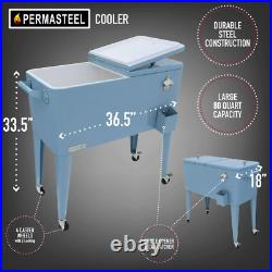 Cooler Patio Vintage Style Chest Party Serving Deck Caster Ice Station Blue Gift