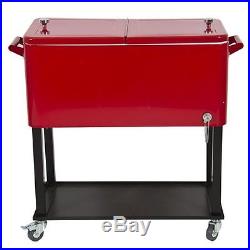 Cooler Rolling Ice Chest Patio Solid Steel Deck Cart Home Outdoor Camping Party