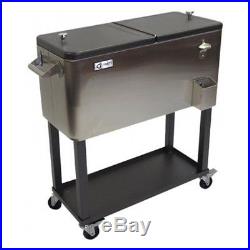 Cooler Rolling TRINITY Deck Patio Party Stainless Steel with Shelf Pool Outdoor