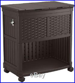 Cooler Station Wicker Entertaining 4 Rolling Casters Weather Resistant Plastic