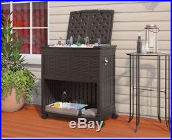 Cooler Station Wicker Entertaining 4 Rolling Casters Weather Resistant Plastic