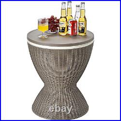 Costway 8 Gallon 3 in 1 Patio Rattan Cooler Bar Table Ice Bucket Adjust Brown