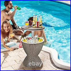 Costway 8 Gallon 3 in 1 Patio Rattan Cooler Bar Table Ice Bucket Adjust Brown