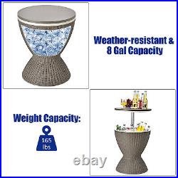 Costway 8 Gallon 3 in 1 Patio Rattan Cooler Bar Table Ice Bucket Adjust Brown