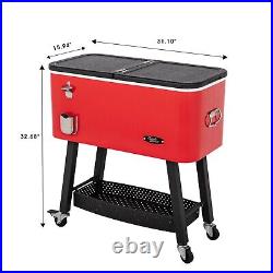Creole Feast 80 Qt Rolling Ice Chest on Wheels Patio Party Bar Drink Cooler Cart