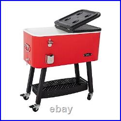 Creole Feast 80 Qt Rolling Ice Chest on Wheels Patio Party Bar Drink Cooler Cart