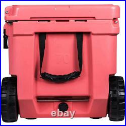 Driftsun 70 Quart Heavy Duty Rolling Insulated Rotomolded Cooler Chest, Coral