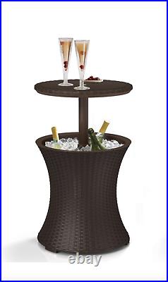 Drink Cooler Patio Table Cool Bar 7.5 Gal. Resin Rattan Outdoor Furniture BBQ