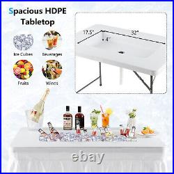 Folding 4 FT Ice Bin Table Outdoor Ice Cooler Table withMatching Skirt Party BBQ