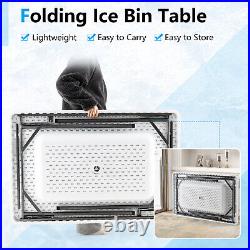 Folding 4 FT Ice Bin Table Outdoor Ice Cooler Table withMatching Skirt Party BBQ