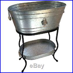 Galvanized Chill Tub 9.25 Gallon Party Oblong Bucket Stand Beverage Tailgating