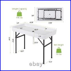 Giantex 4 Foot Folding Ice Table with Drain and Removable Matching Skit, No A