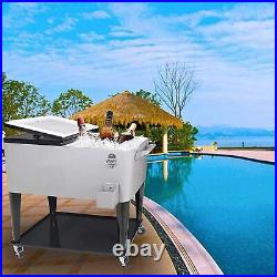 Gray 80QT Rolling Cooler Cart Ice Chest for Outdoor Patio Deck Party