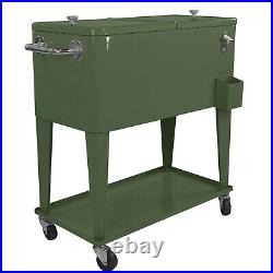 Green Retro 80Qt Quart Rolling Cooler Patio Outdoor Ice Chest Drink Bar Army