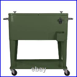 Green Retro 80Qt Quart Rolling Cooler Patio Outdoor Ice Chest Drink Bar Army