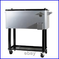 Grey 80 Qt Quart Rolling Cooler Ice Chest Beverage Bar for Patio Outdoor Party