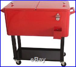 HIO 73 Qt. Outdoor Patio Rolling Cooler Table with Shelf and Bottle Opener, Red