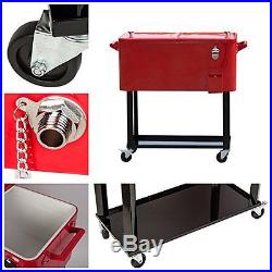HIO 73 Qt. Outdoor Patio Rolling Cooler Table with Shelf and Bottle Opener, Red
