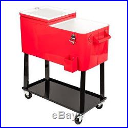 HIO 73 Qt Rolling Outdoor Cooler, Wine Juice Cooler Table On Wheels With Shelf