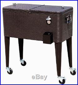 HIO 80 Qt Outdoor Patio Cooler Table On Wheels, Rolling Cooler, Dark Brown