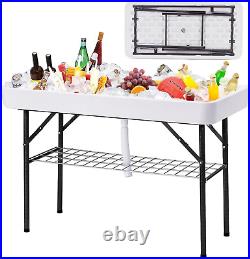 Haddockway Folding Ice Cooler Table with Drain&Grid Frame, Portable Outdoor Chill