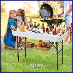 Haddockway Folding Ice Cooler Table with Drain&Grid Frame, Portable Outdoor Chill