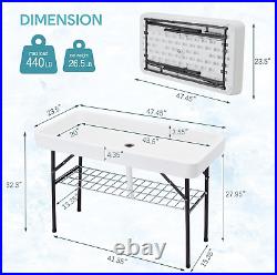 Haddockway Folding Ice Cooler Table with Drain&Grid Frame, Portable Outdoor Chill