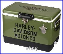 Harley-Davidson 26 Qt. Motor Company Logo Retro Metal Cooler Army Green