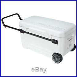 Heavy Duty Cooler with Wheels XL Ice Chest Slide Lock Handle 110 qt White Igloo
