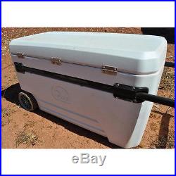 Heavy Duty Cooler with Wheels XL Ice Chest Slide Lock Handle 110 qt White Igloo