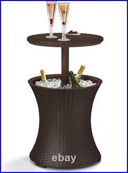 Hot Tub Side Table 7.5 Gallon Beer Wine Bar Cooler Outdoor Patio Furniture Brown