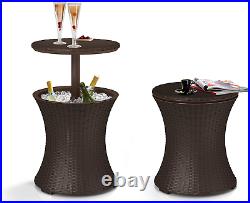 Hot Tub Side Table 7.5 Gallon Beer Wine Bar Cooler Outdoor Patio Furniture Brown